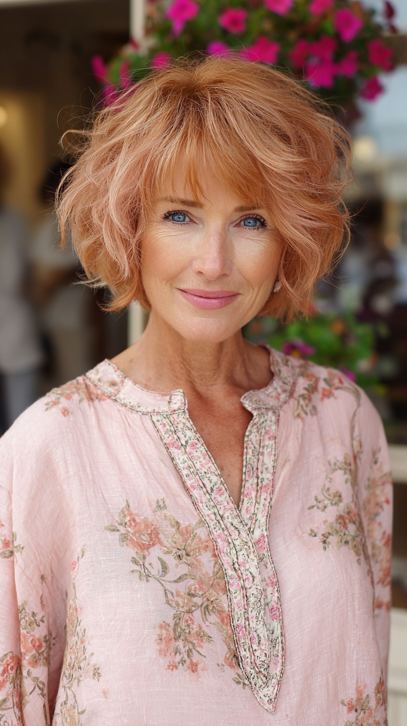 Peachy Strawberry Choppy Bob with Razor-Textured Ends