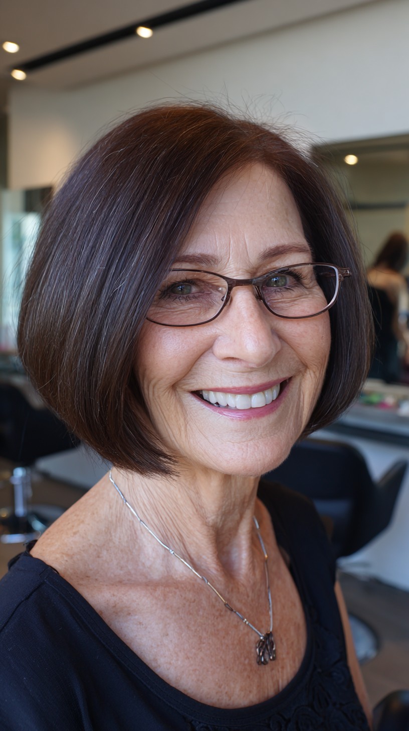 Polished Chin-Length One-Length Bob with Glasses-Friendly Weightline