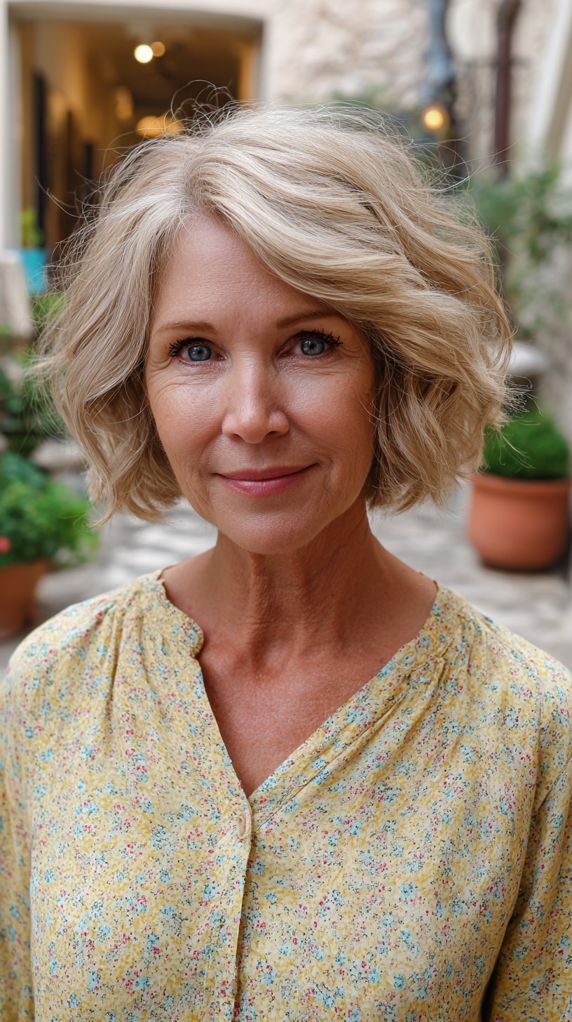 Salt-and-Pepper Choppy Chin-Length Bob with Lifted Side Part
