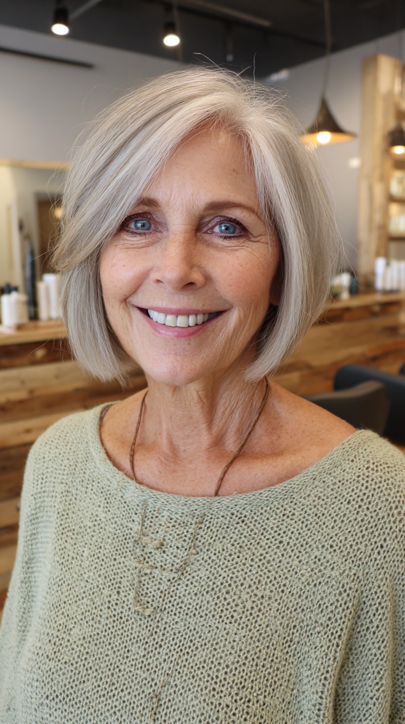 Silvery-Blonde Jaw-Grazing Bob with Face-Framing Side Sweep