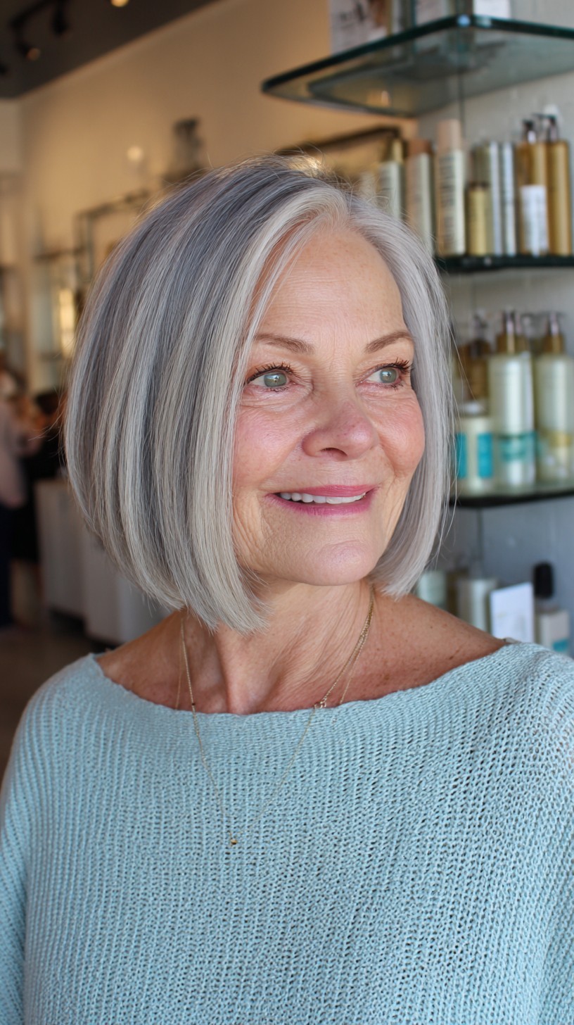 Sleek Jaw-Grazing Silver Bob with Subtle Interior Graduation