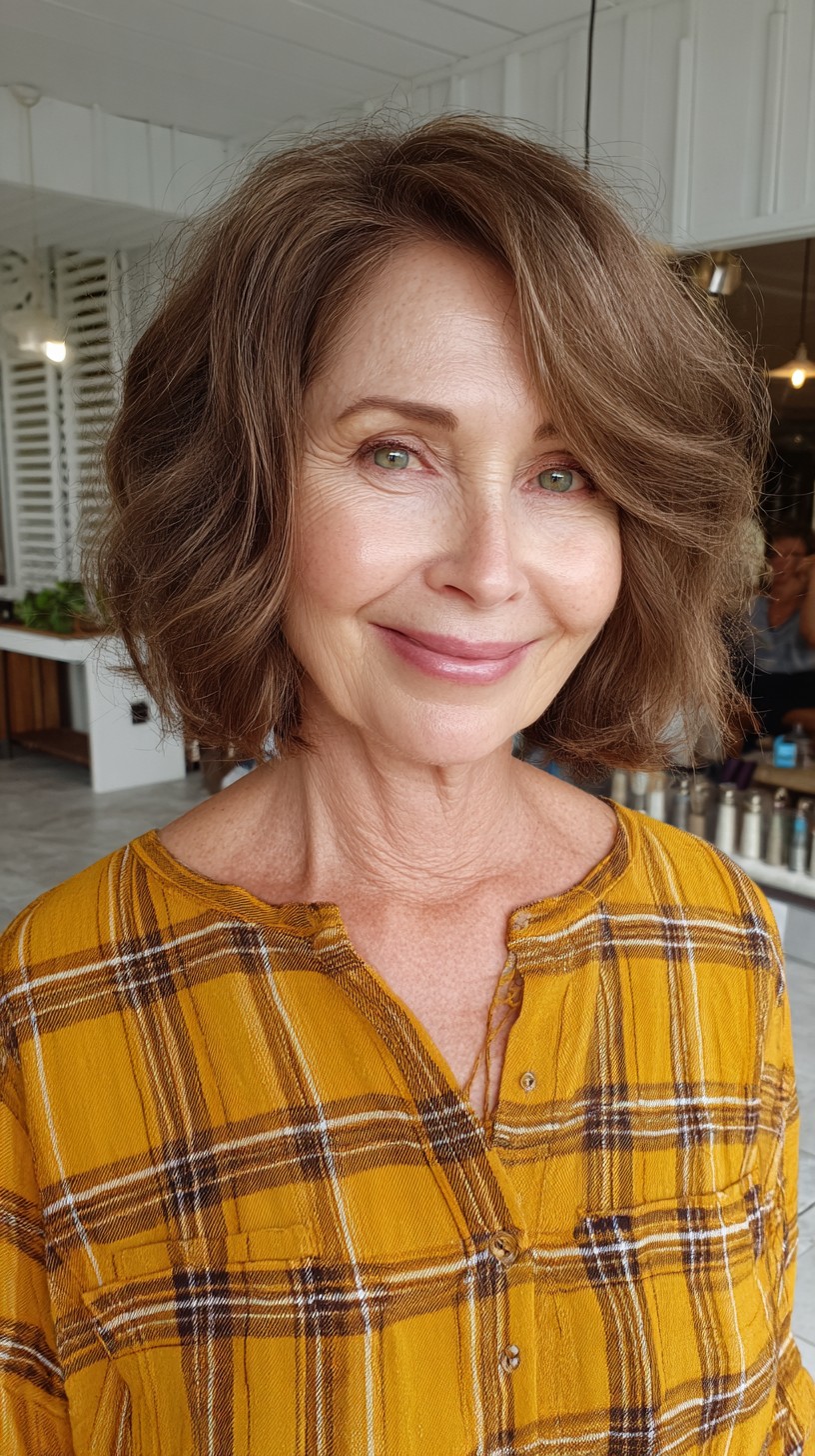 Soft Ash-Brown Textured Chin-Length Bob with Face-Framing Layers