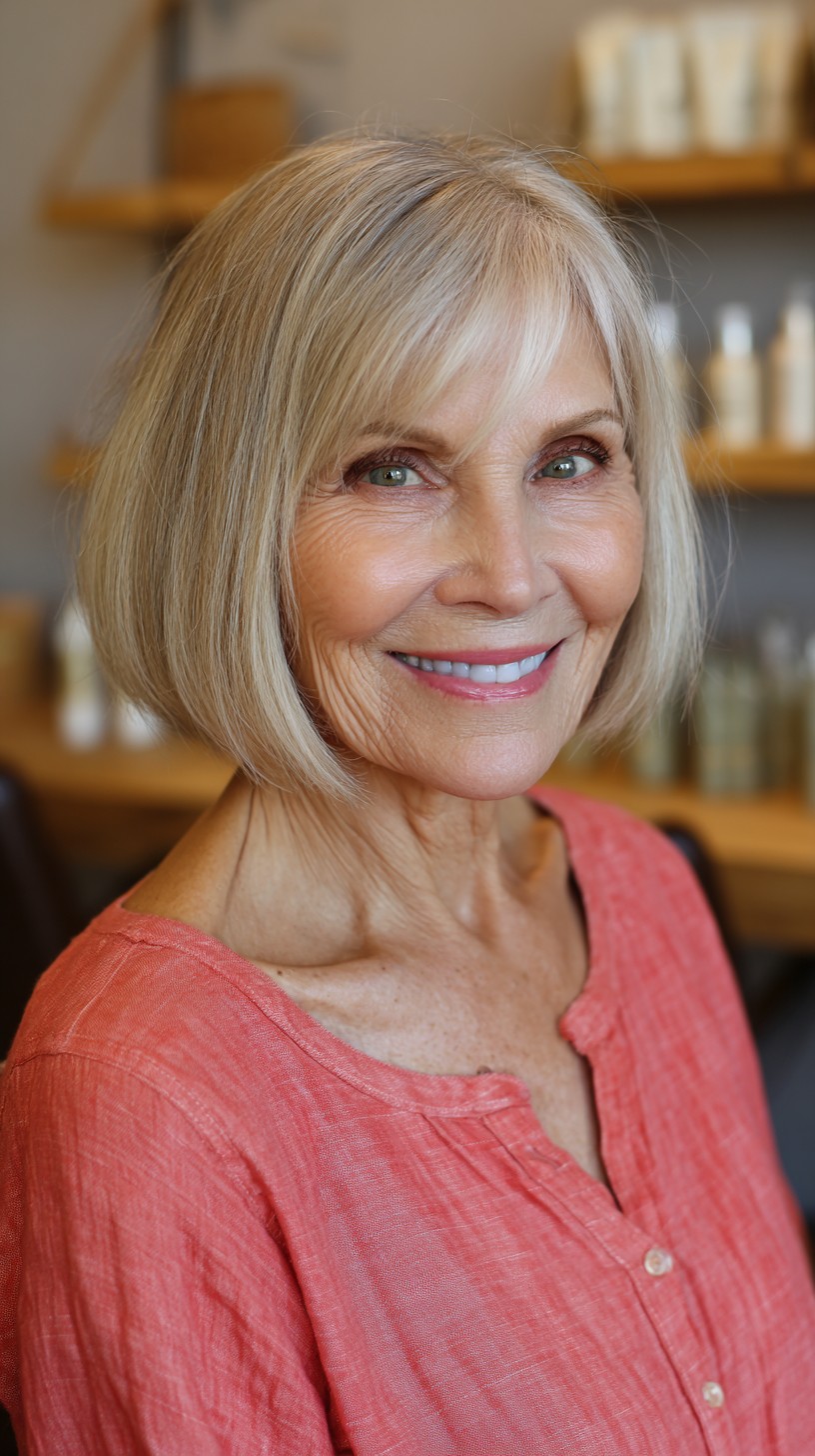 Soft Chin-Length One-Length Bob with Face-Framing Fringe