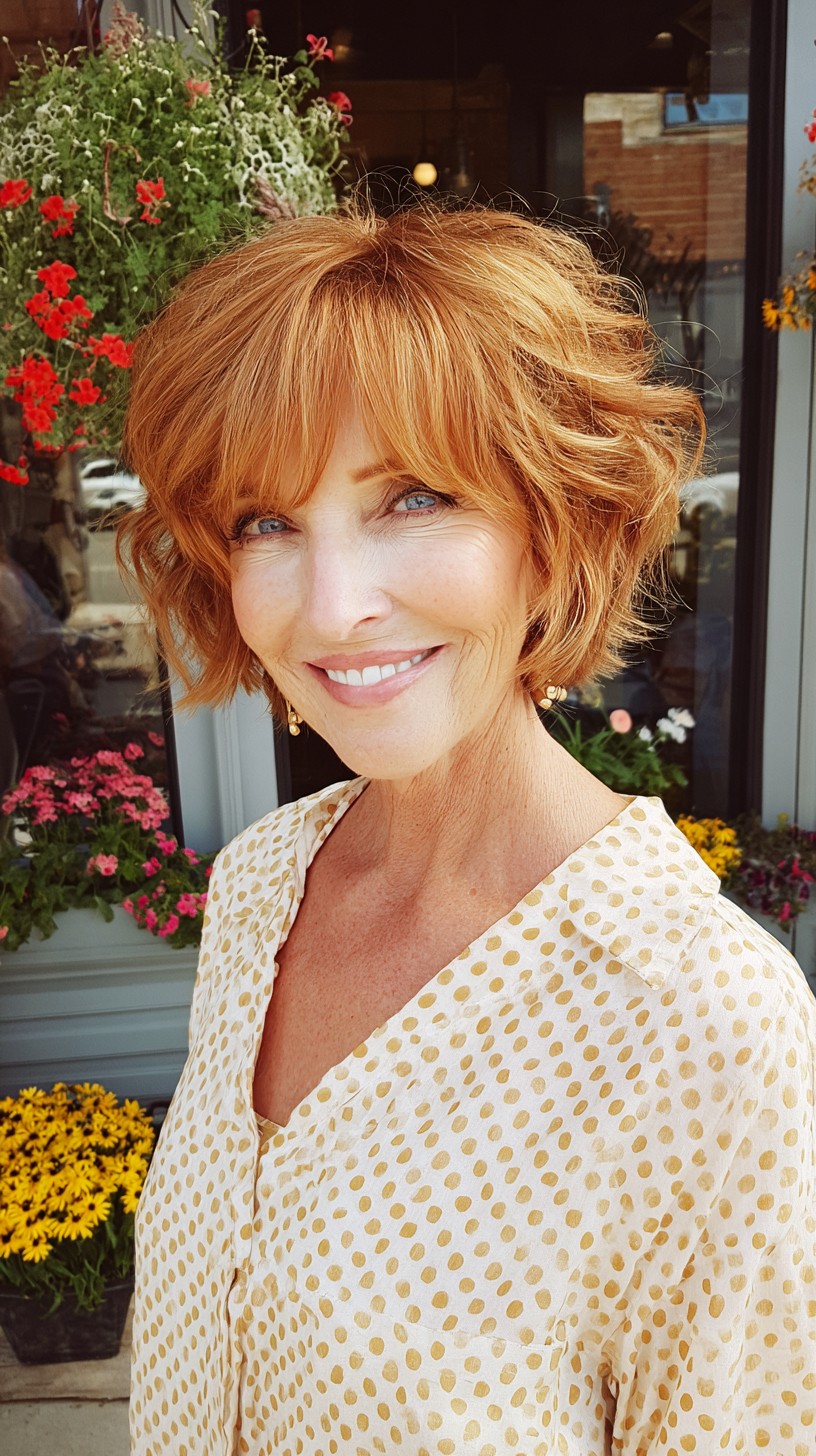 Sunlit Copper Choppy Jaw-Grazing Bob with Face-Opening Fringe
