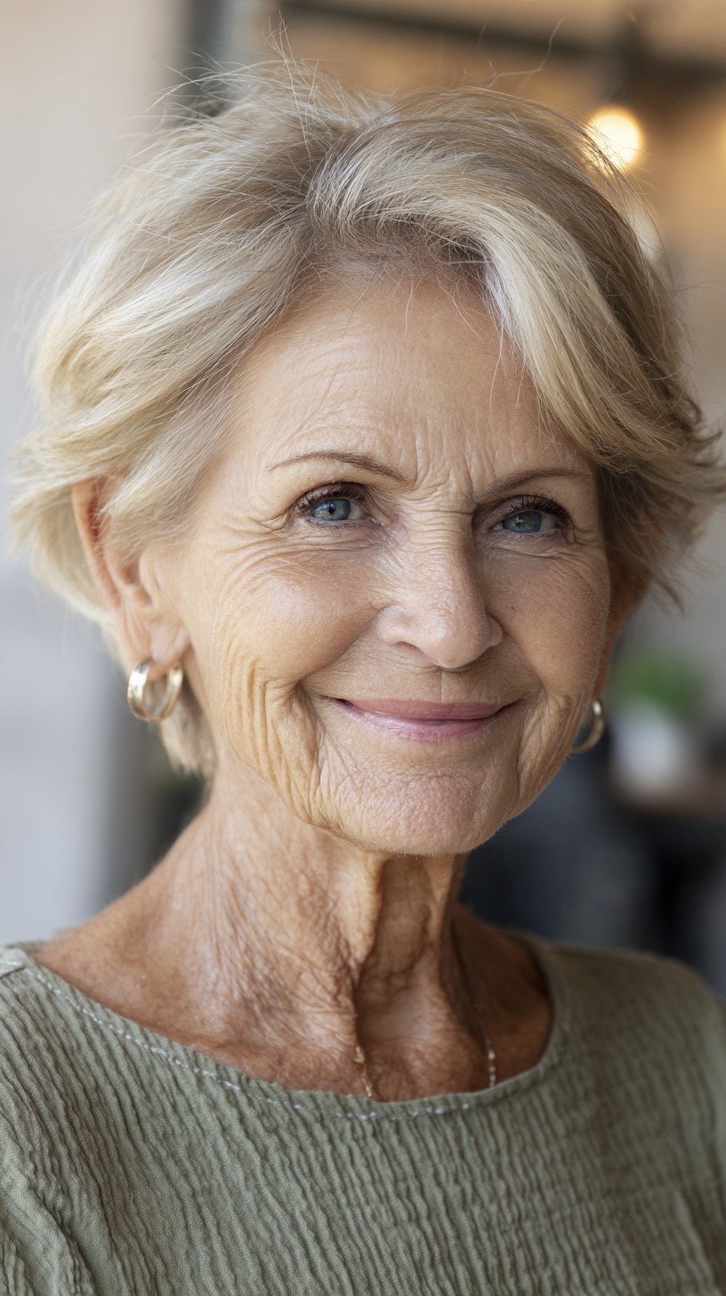 Airy Ash-Blonde Ear-Length Layered Cut with Feathered Crown
