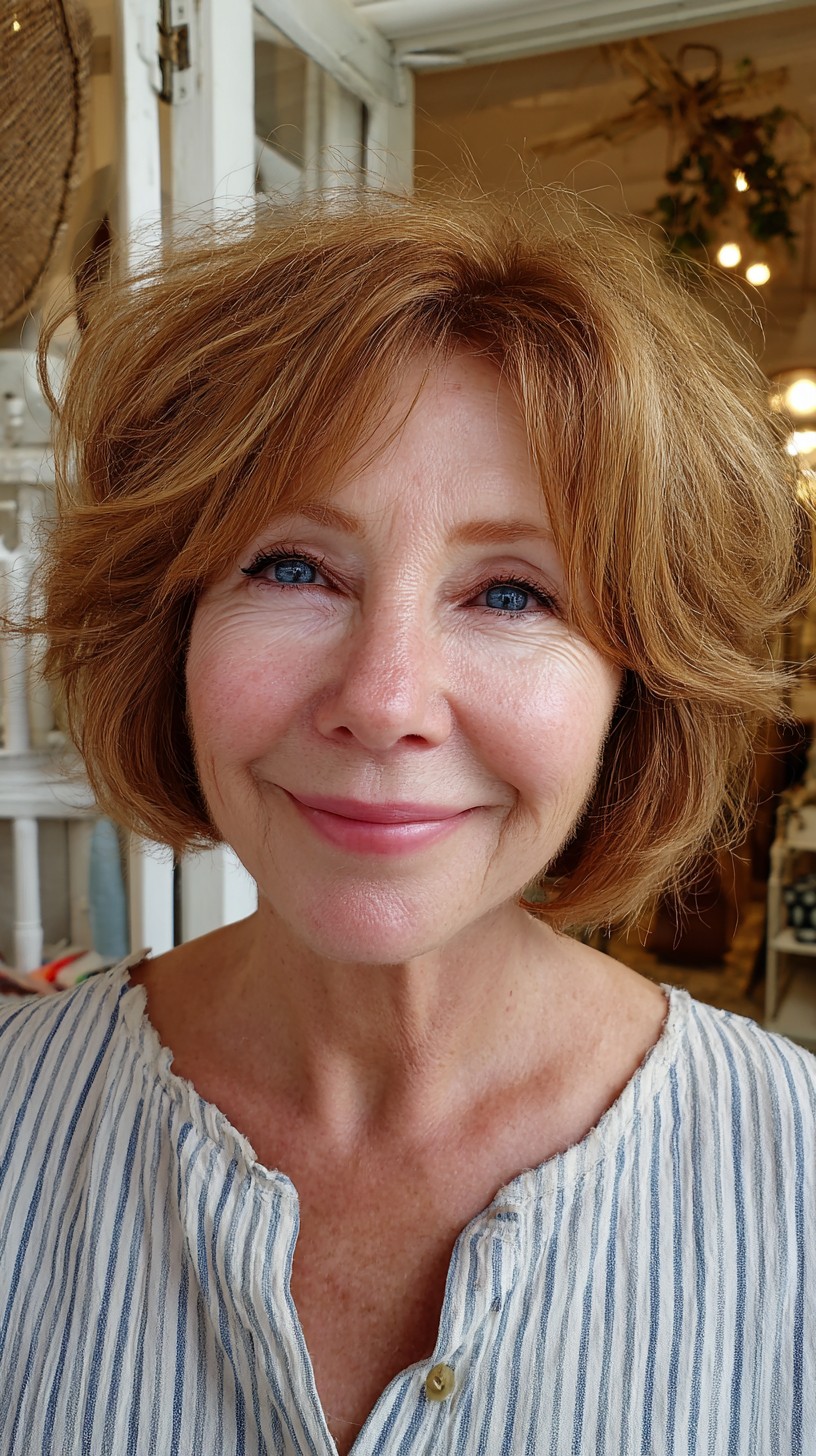 Airy Copper Bubble Bob with Crown Lift and Feathered Ends