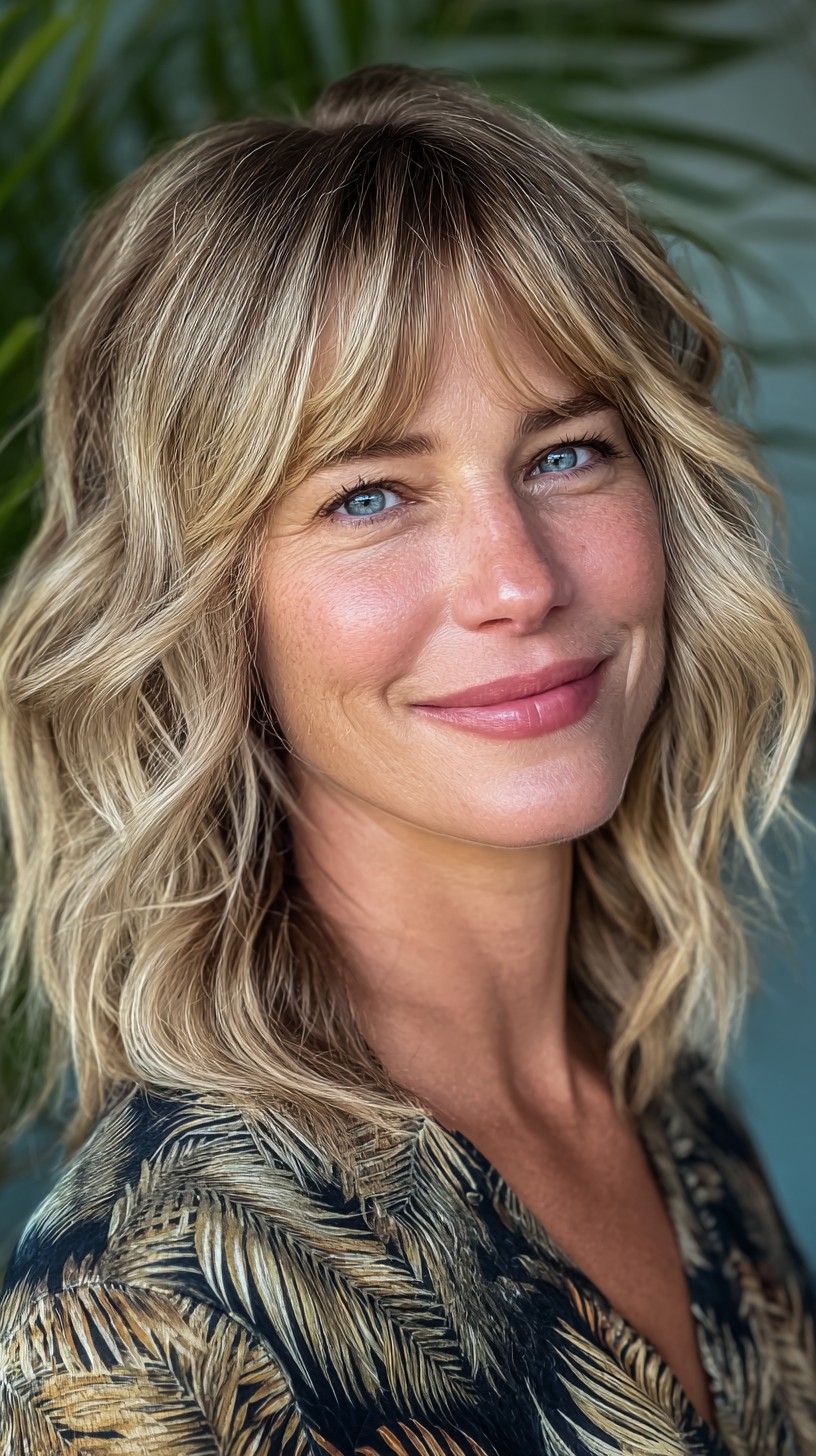 Ash-Blonde Textured Lob with Curtain Fringe