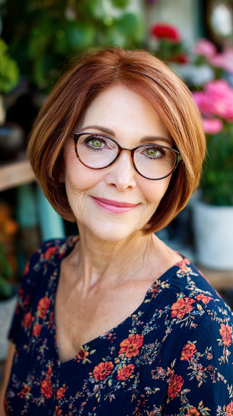 Auburn Graduated Chin-Length Bob with Off-Center Pivot