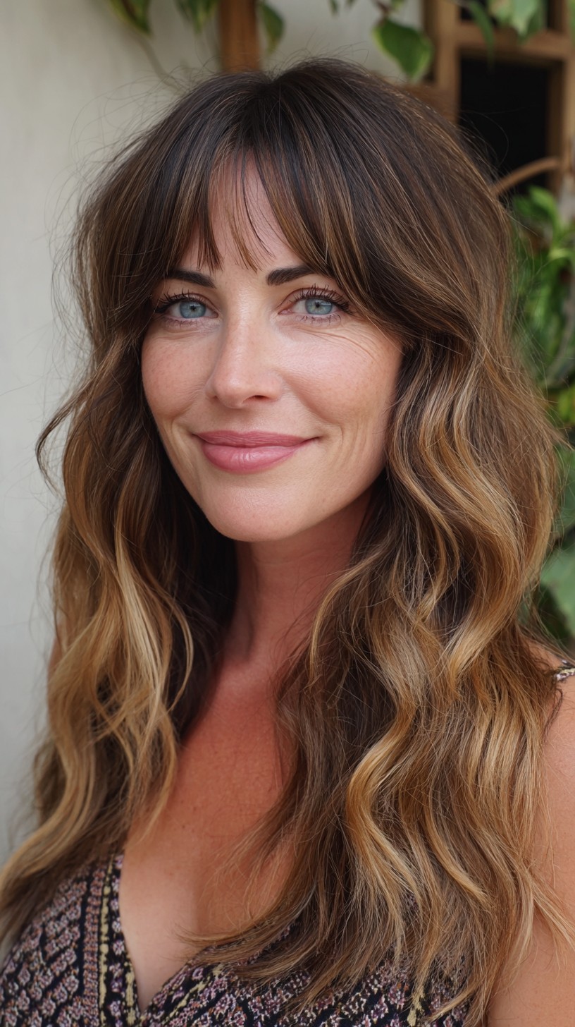 Bronde Curtain Bangs with Lived-In Face-Framing Layers