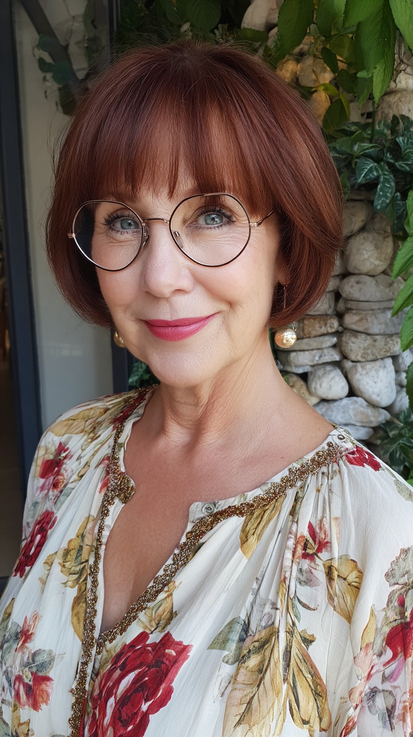 Chestnut Chin-Length Rounded Bob with See-Through Micro-Fringe