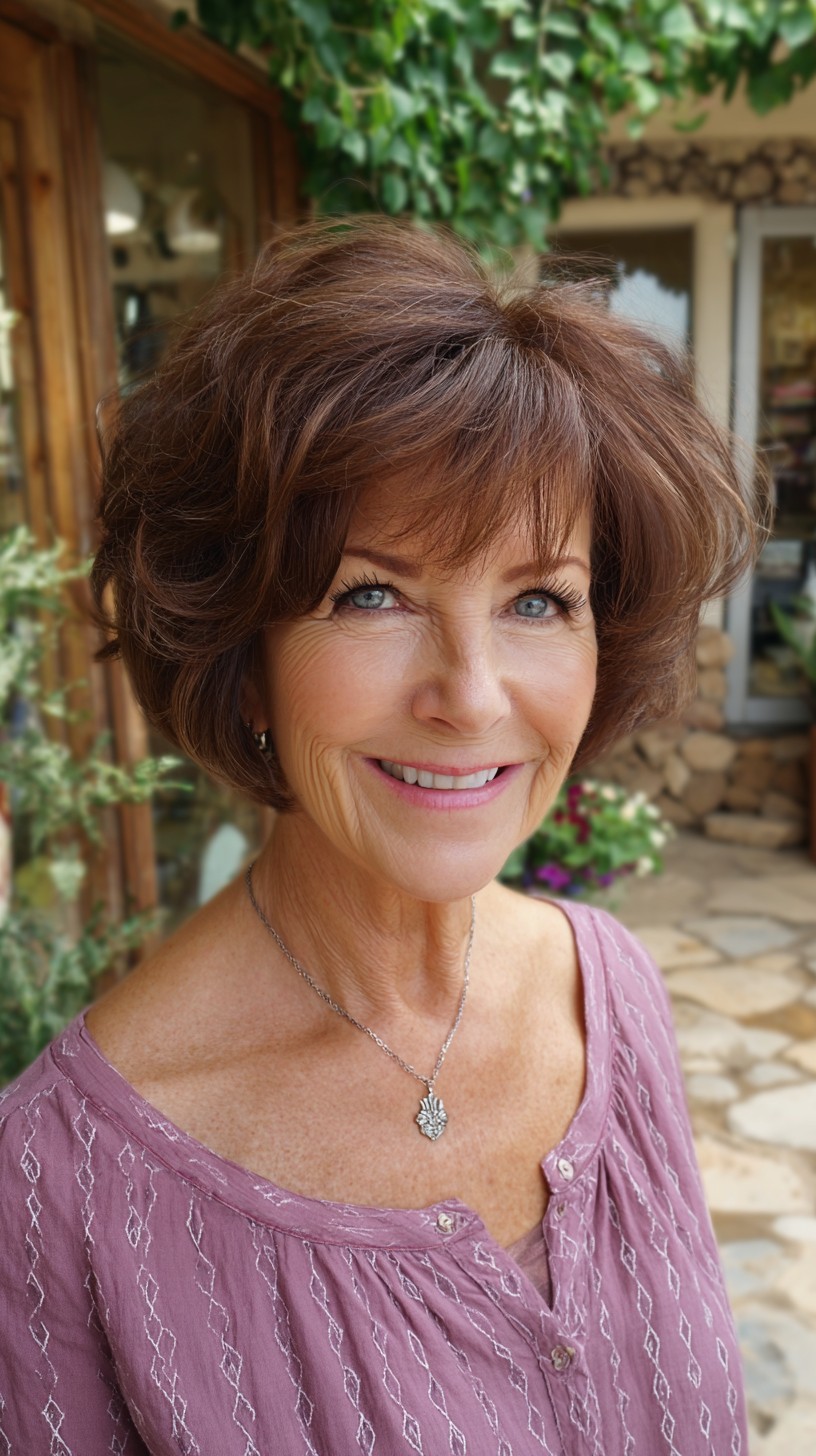 Chestnut Rounded Bubble Bob with Lifted Crown and Wispy Fringe