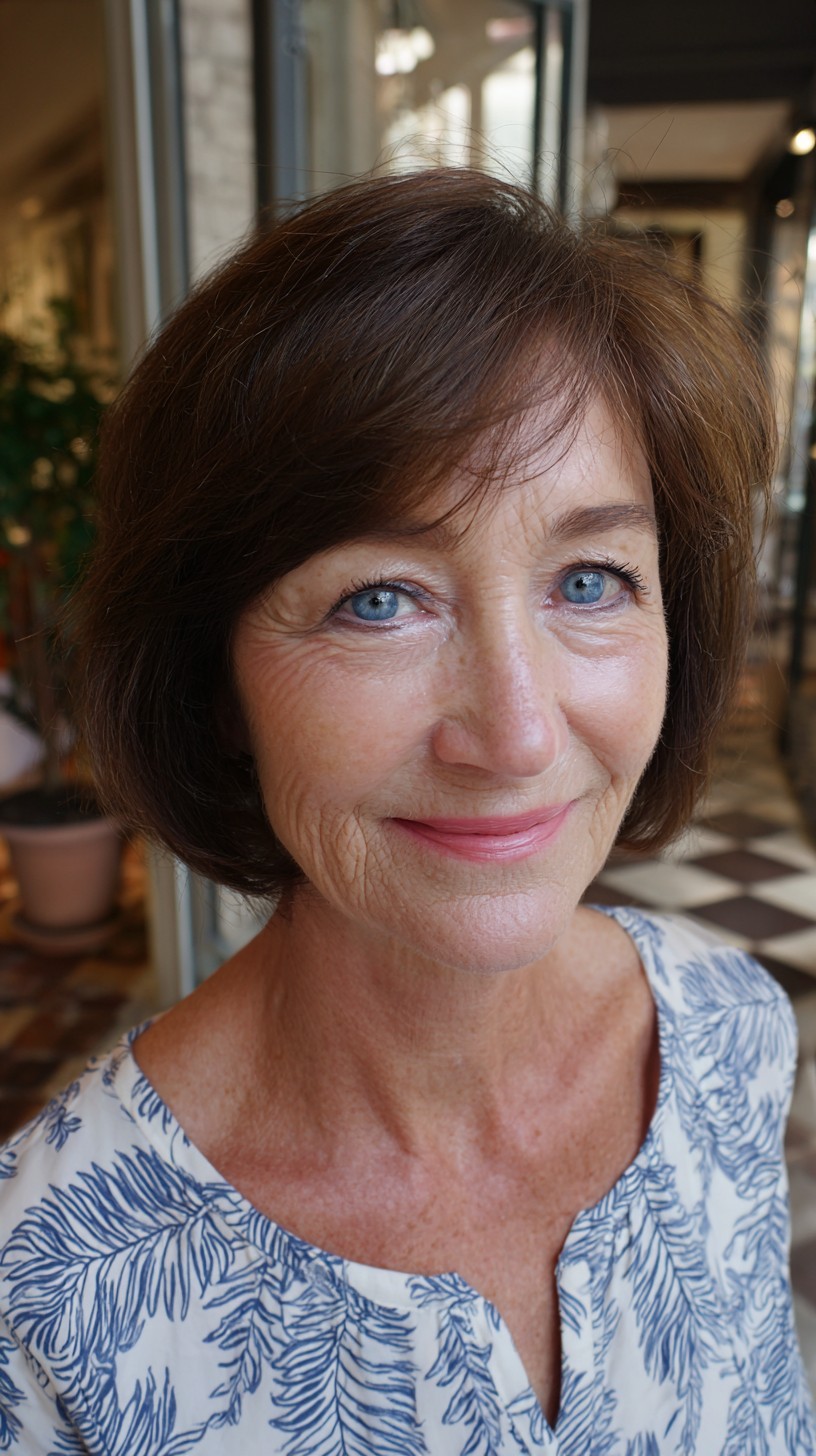Chin-Grazing Layered Bob with Airy Side Fringe