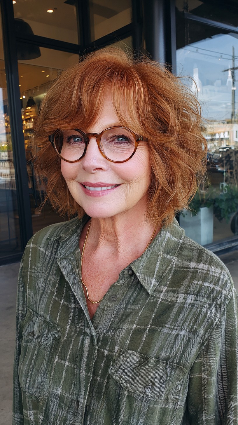 Cinnamon Textured Chin-Length Bob with Curtain Fringe