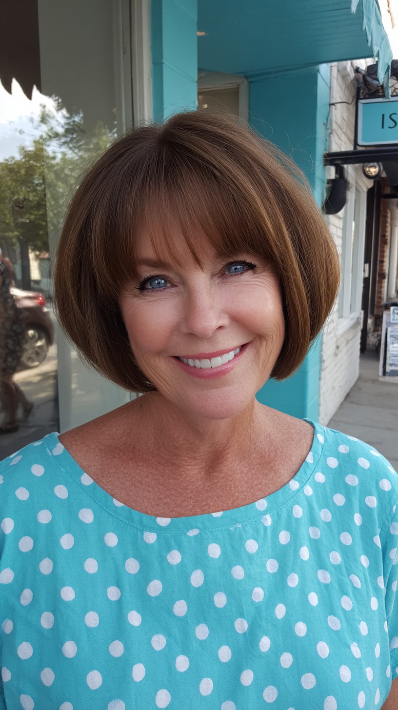 Classic Rounded Chin-Length Bubble Bob with Micro Fringe