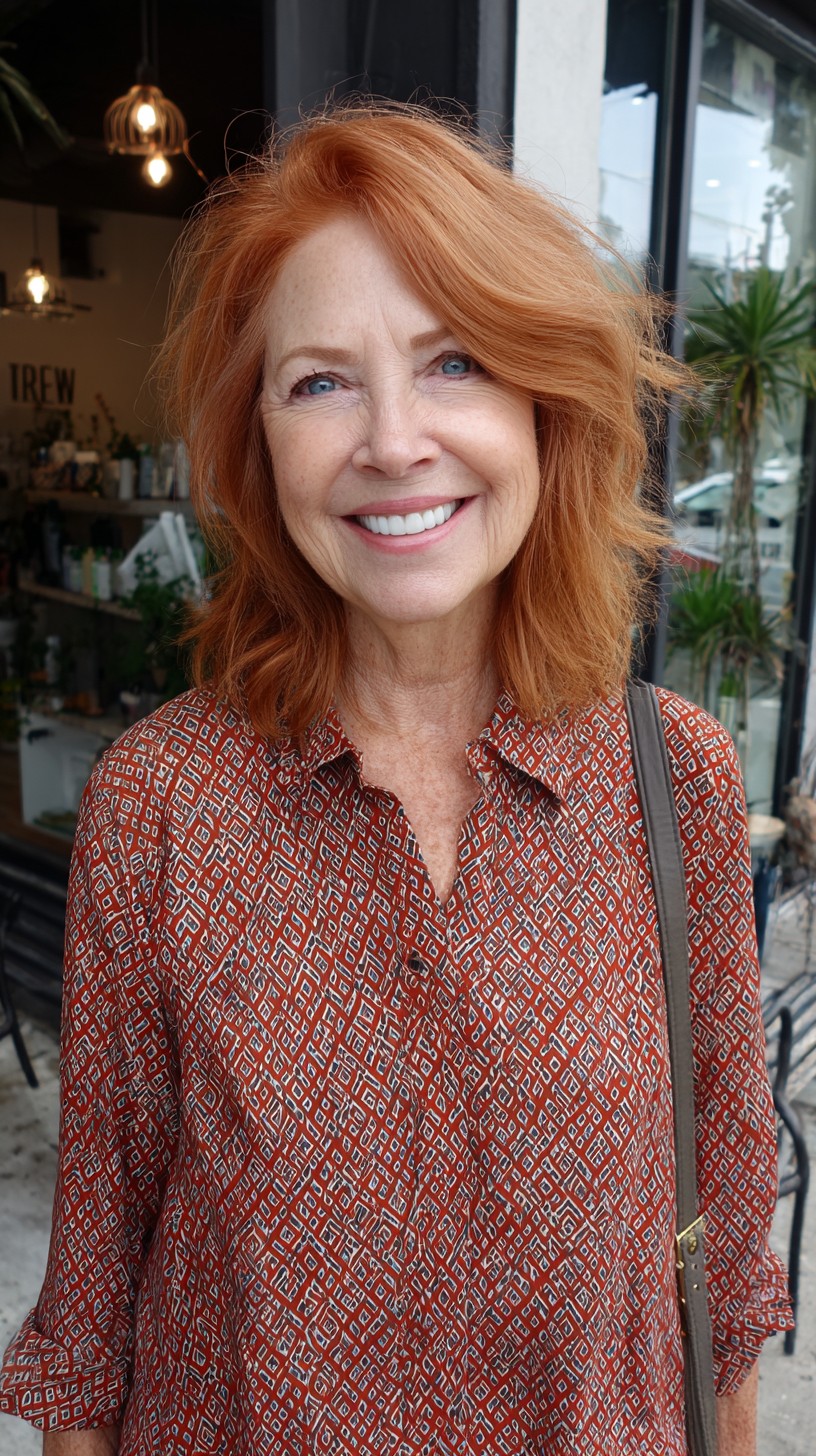 Copper Side-Swept Textured Shoulder-Length Bob