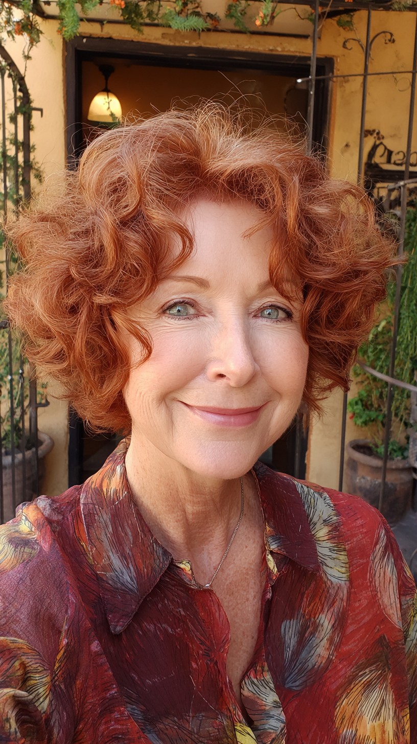 Curly Red Bubble Bob with Lifted Crown and Defined Ringlets
