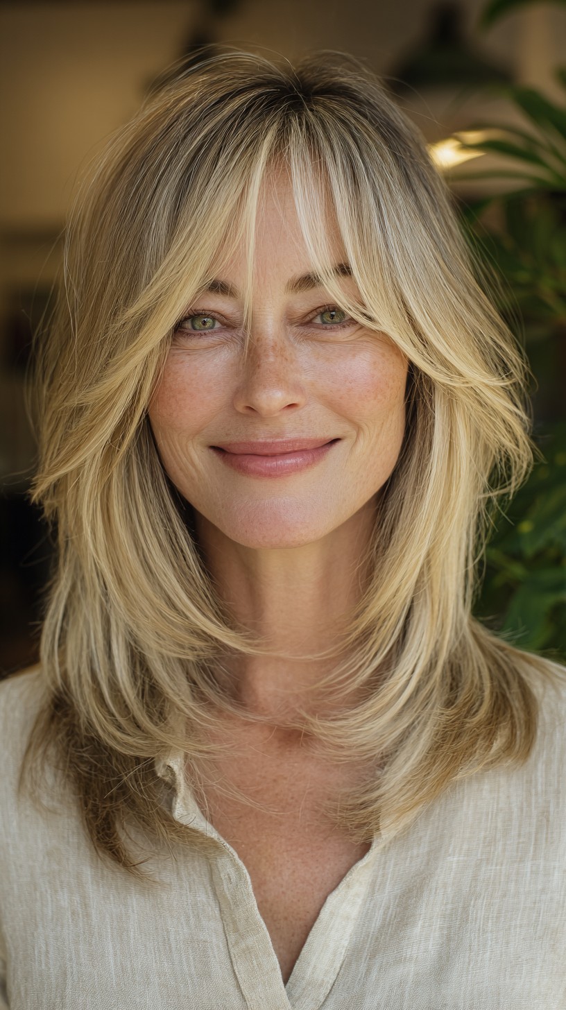 Feathered Shoulder-Grazing Blonde Layers with Curtain Fringe