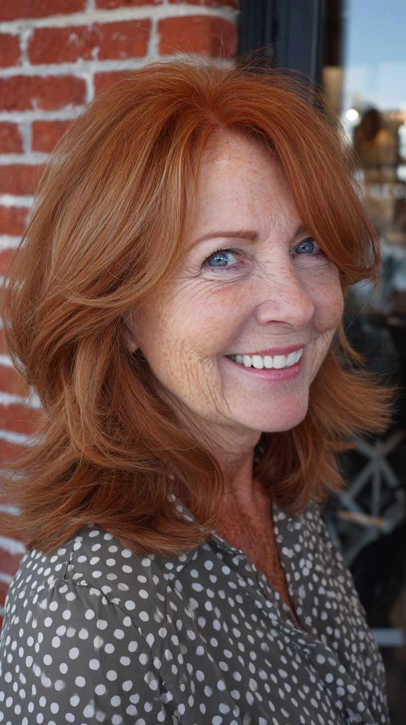Ginger Layered Shoulder Bob with Curtain Fringe and Root Lift