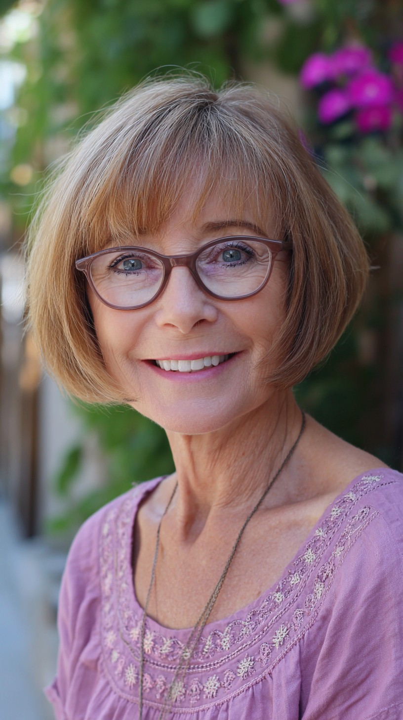 Glasses-Friendly Chin-Length Stacked Bob with Blended Gray