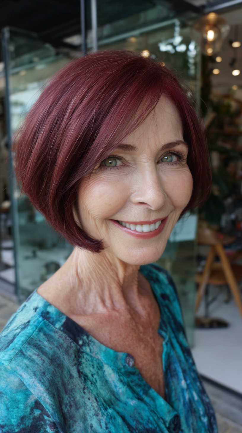 Iridescent Berry Chin-Length Bob with Interior Stack