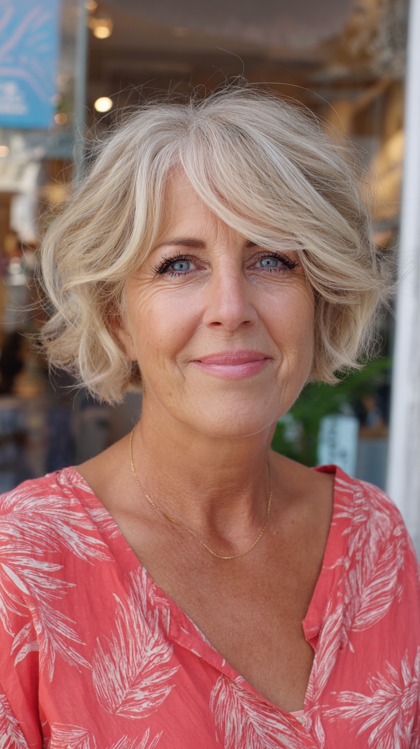Lived-In Ash-Blonde Rounded Bubble Bob with Curtain Fringe