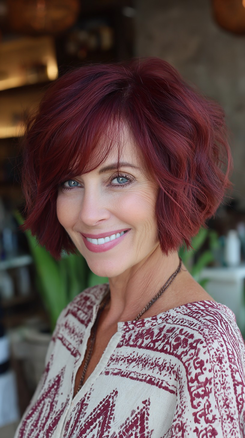 Maroon Root-Shadow Textured Bubble Bob with Internal Graduation