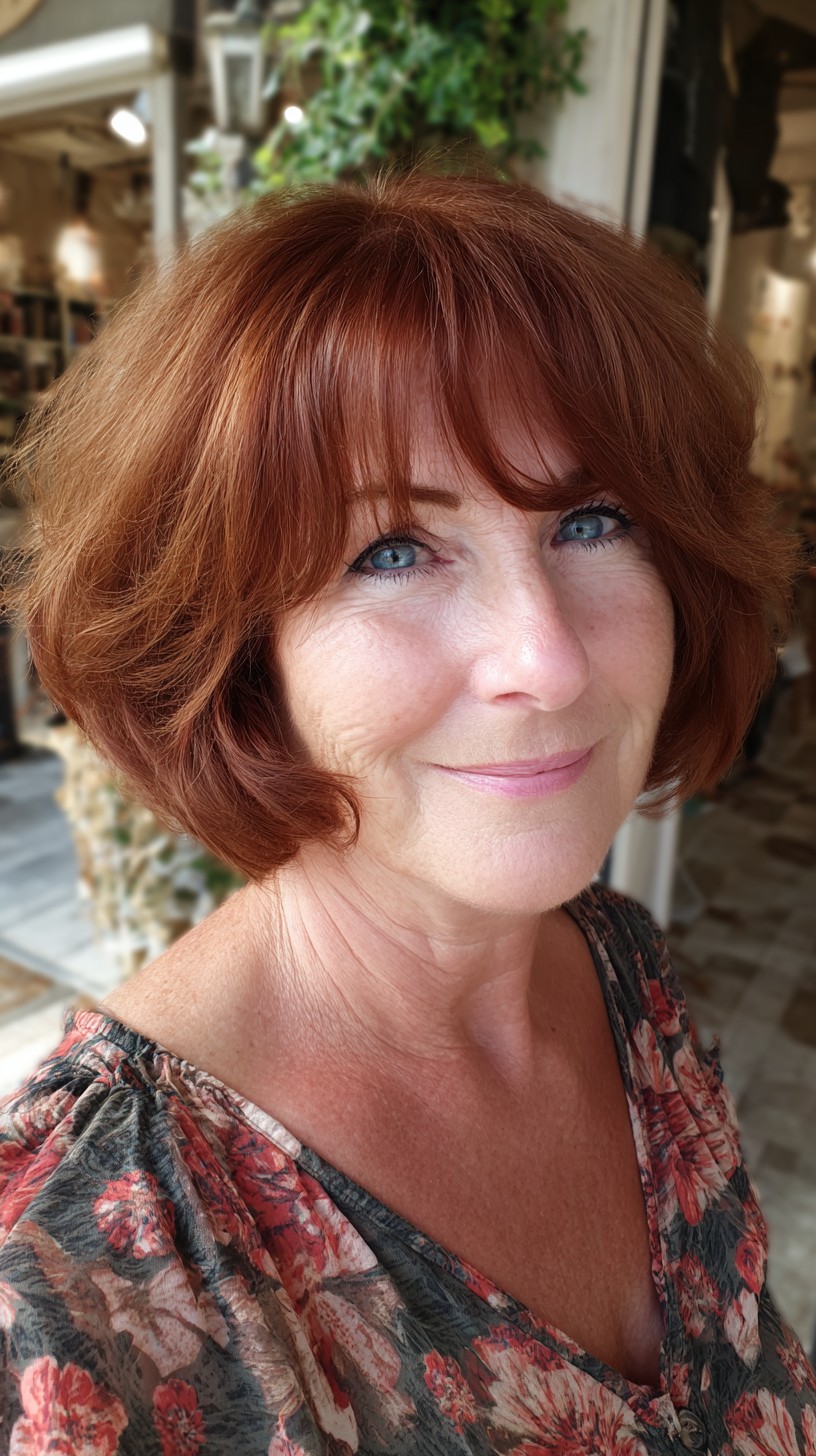 Plush Auburn Bubble Bob with Rounded Interior Graduation and Wispy Fringe