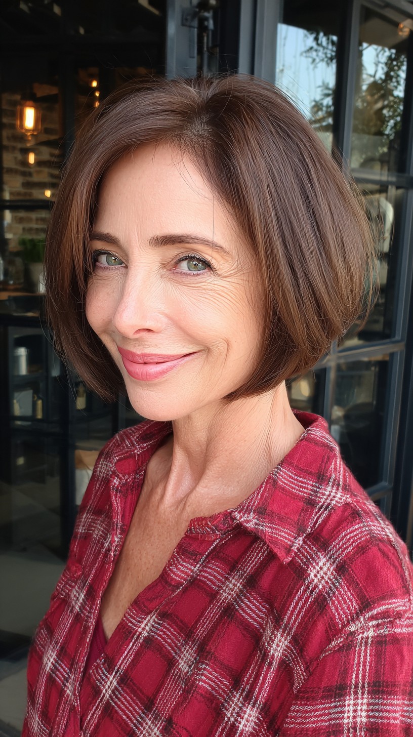 Polished Rounded Chin-Length Bob with Subtle Root Dimension