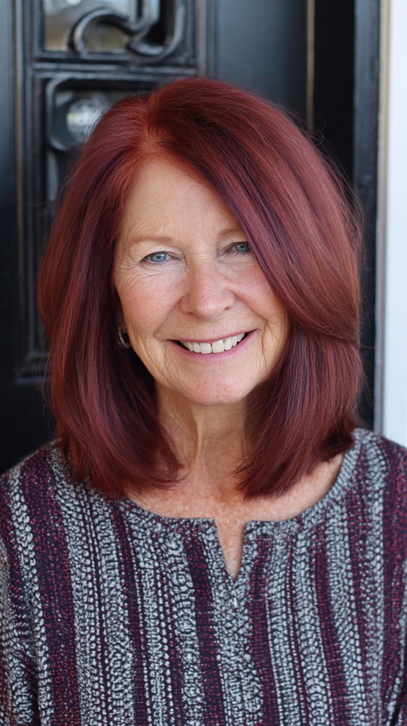 Rich Red Root-Shadow Shoulder Bob with Face-Framing Layers