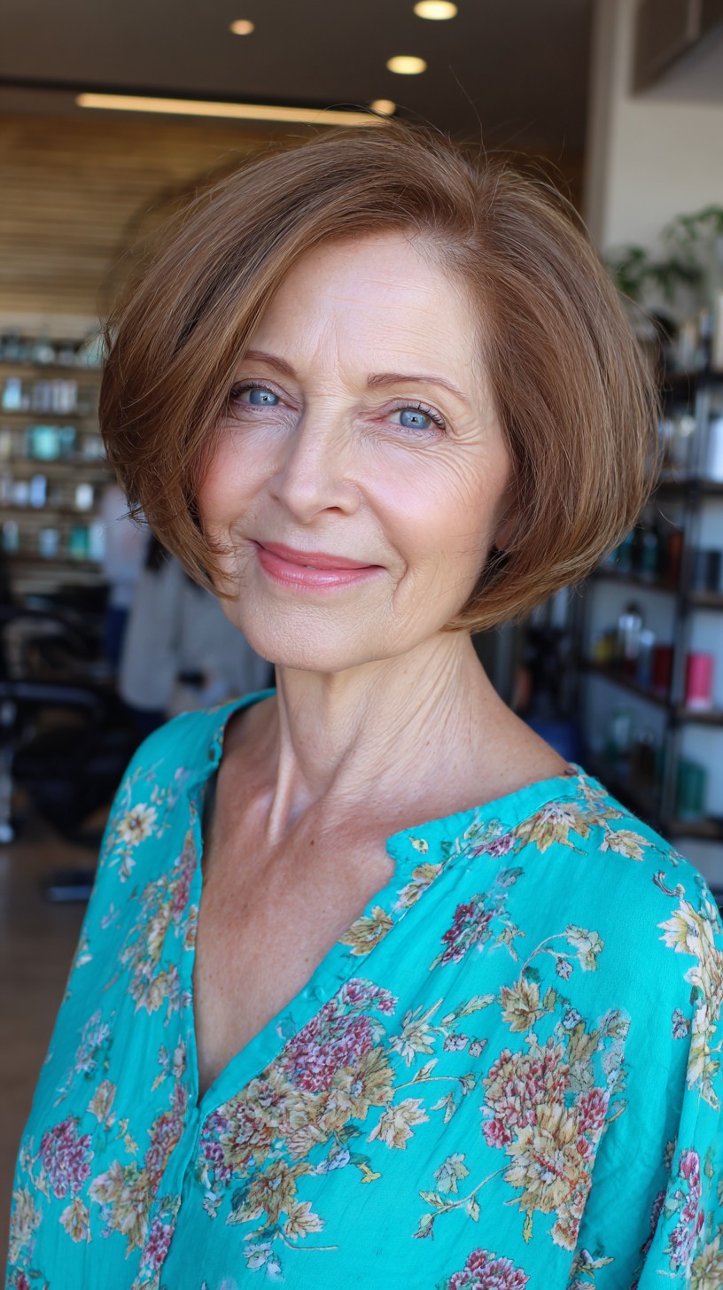 Rounded Chin-Grazing Bob with Interior Stack and Soft Side-Swept Front