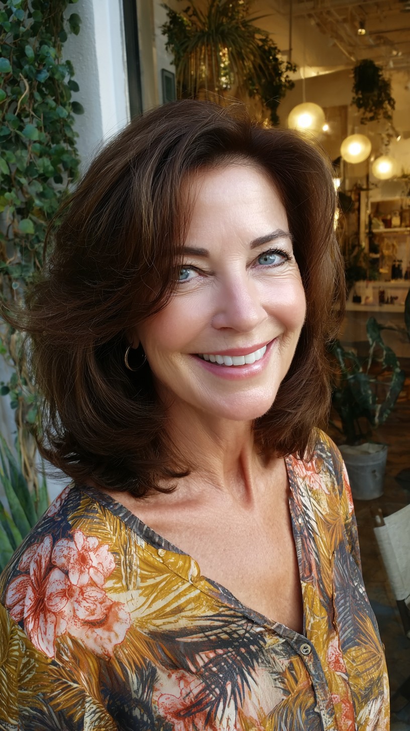 Rounded Shoulder-Length Layered Bob with Espresso Lowlights