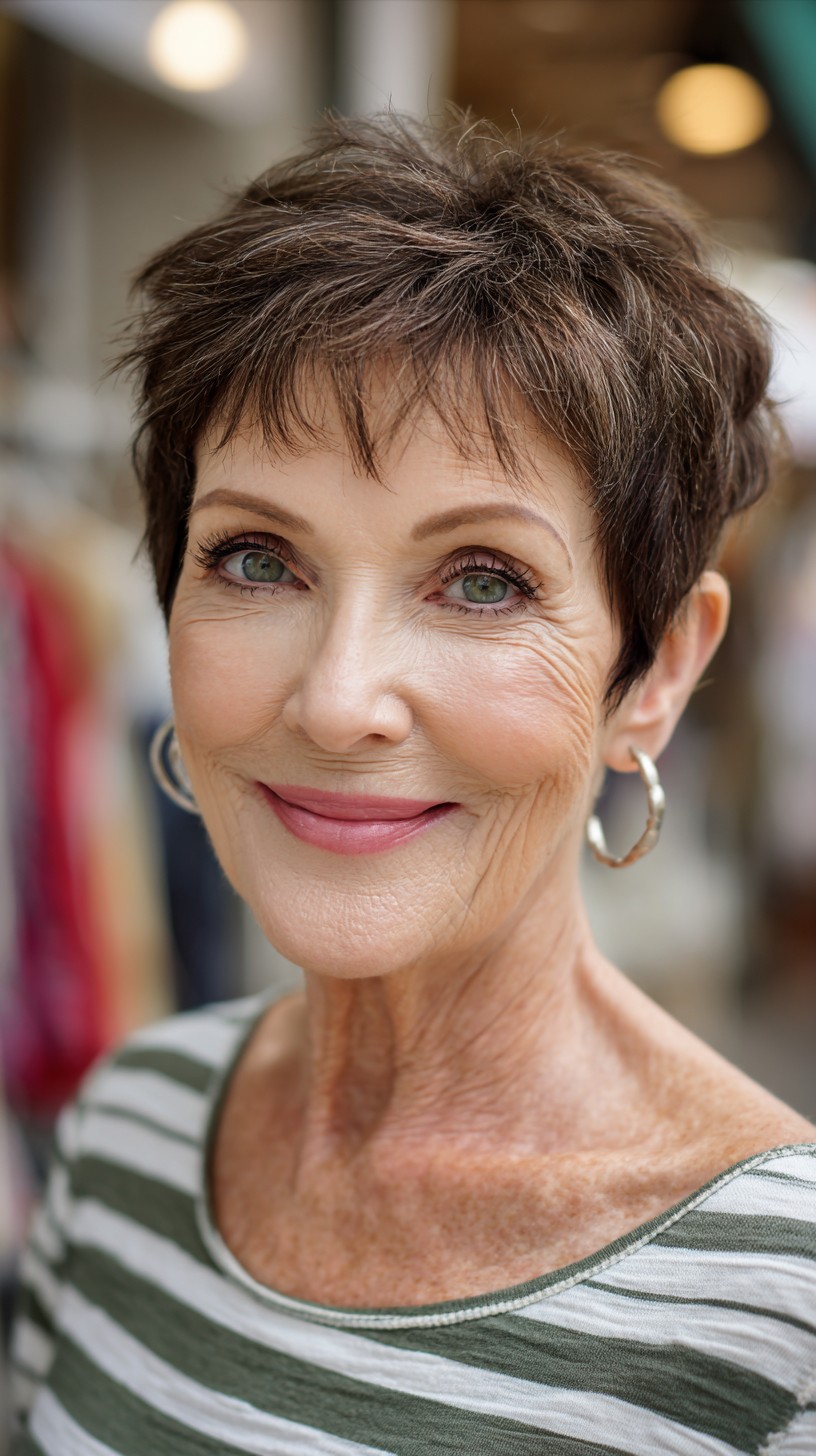 Short Textured Pixie with Wispy Micro-Fringe and Soft Root Shadow