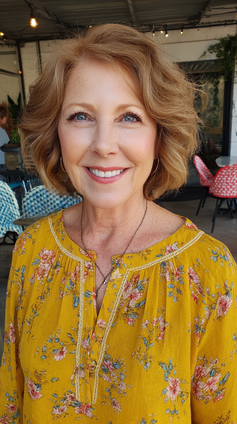Soft Caramel Chin-Grazing Wavy Bob with Lifted Crown