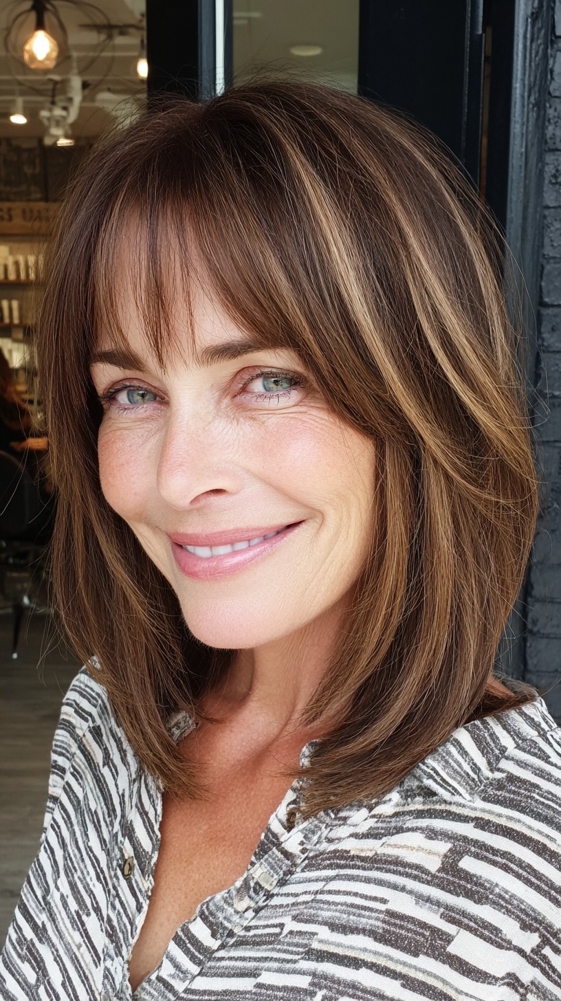 Soft Face-Framing Shoulder Bob with Wispy Micro-Bangs and Sunlit Balayage