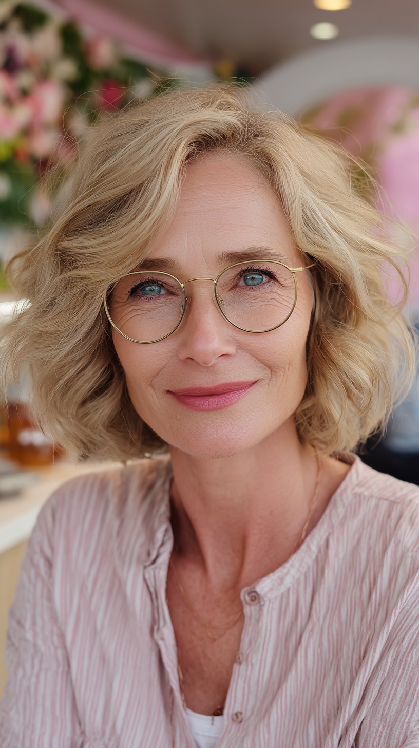 Soft Golden Blonde Wavy Bob with Glasses-Framing Layers