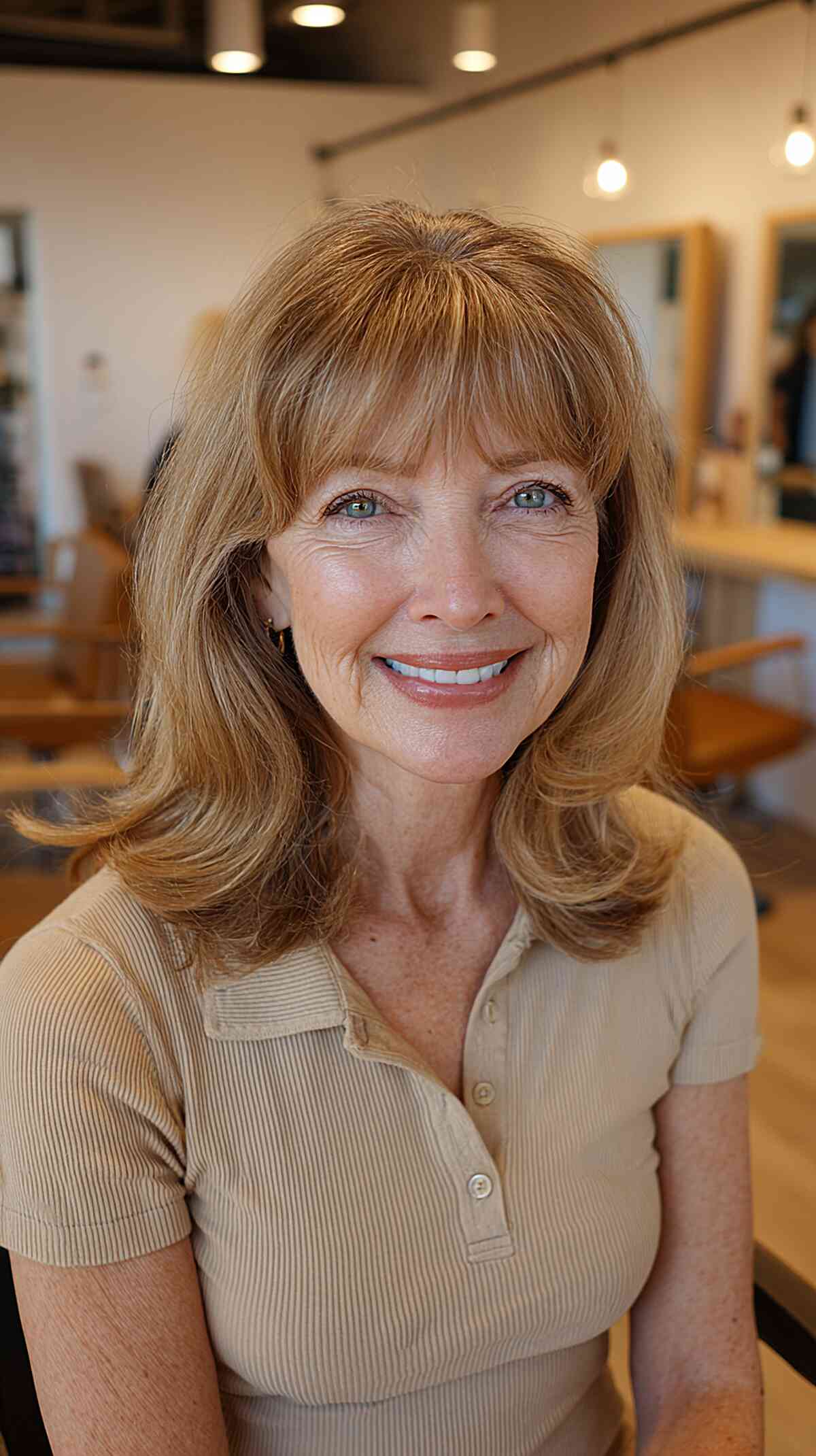 Soft Layered Shoulder-Length Hairstyle with Bangs