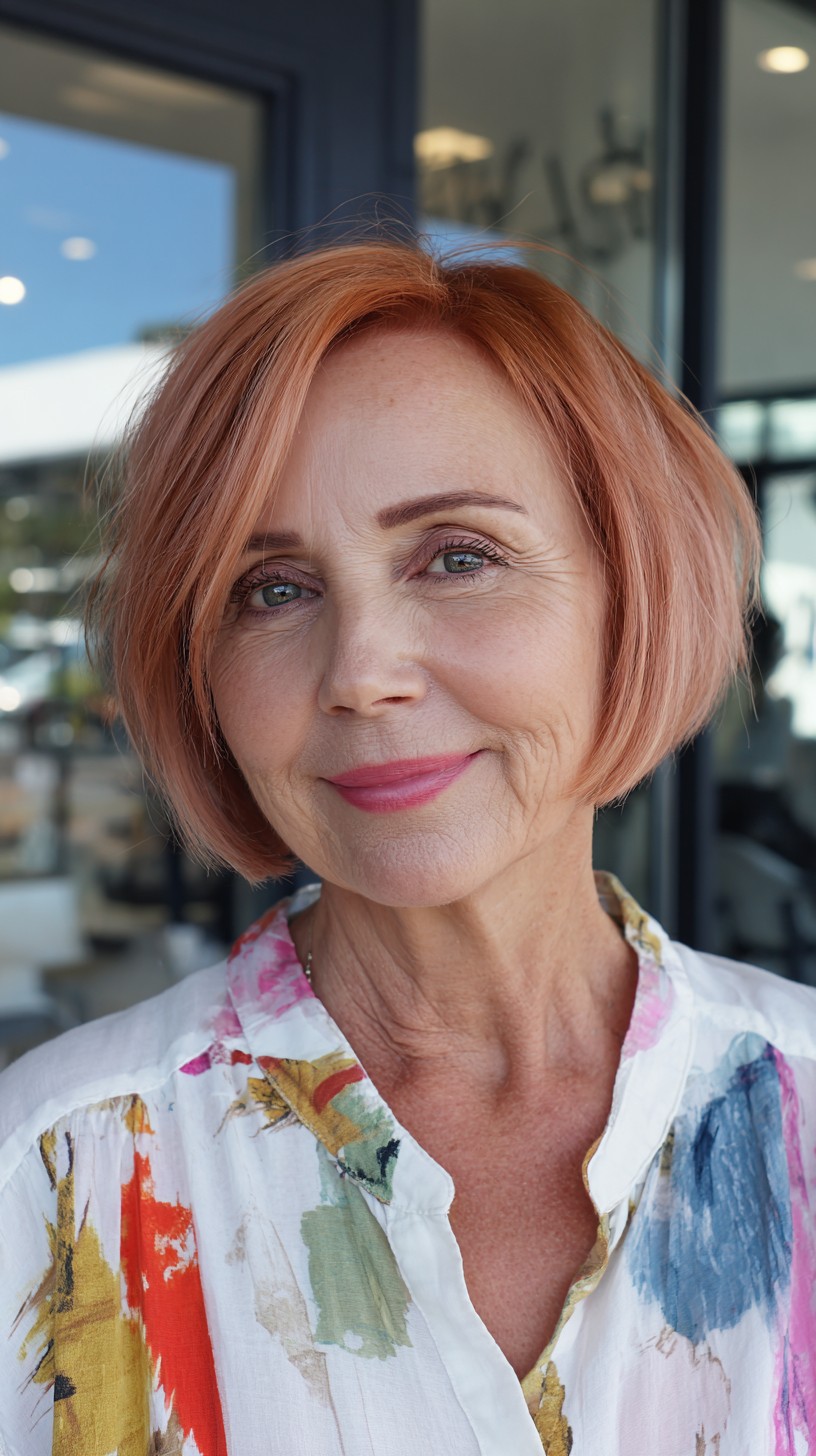 Soft Rose-Gold Graduated Chin-Length Bob with Side Sweep
