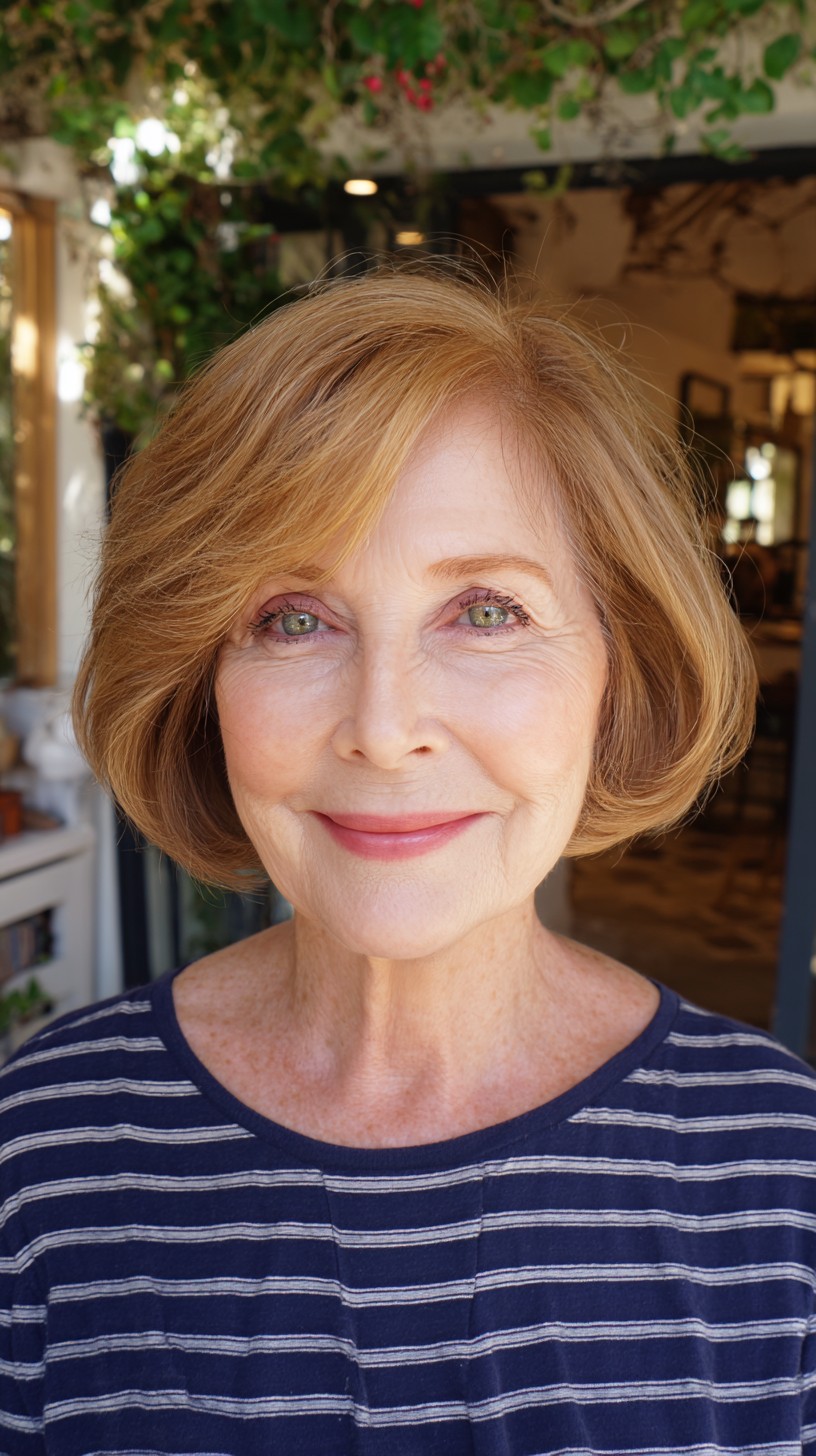 Soft Rounded Chin-Length Bob with Side-Swept Fringe