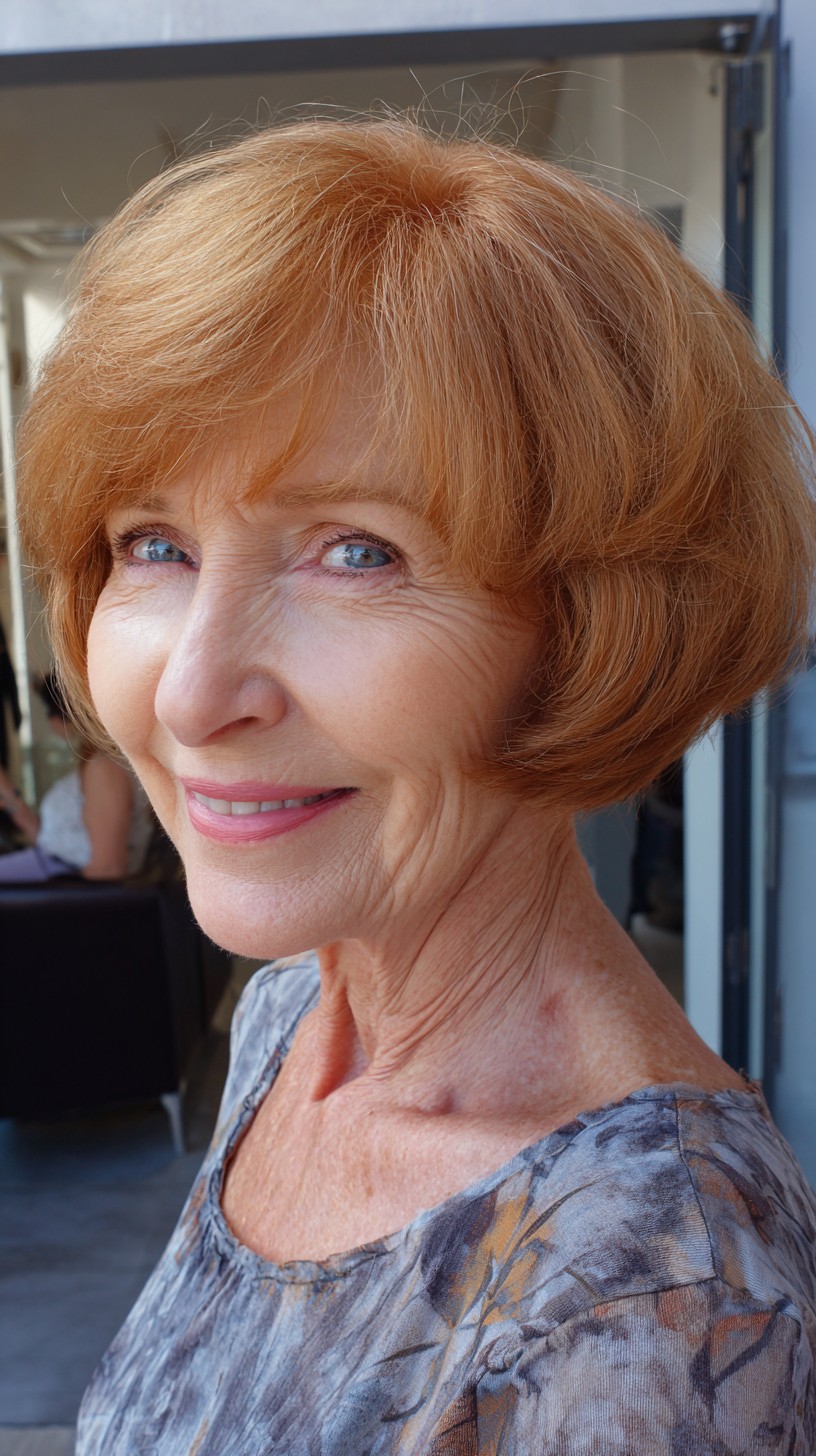 Soft Rounded Stacked Copper Bob with Wispy Side Fringe