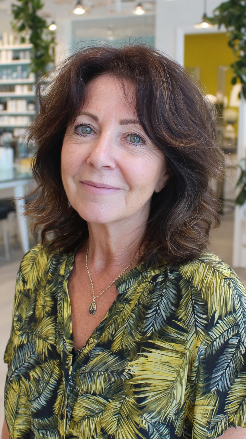 Soft Shoulder-Length Feathered Bob with Subtle Silver Lowlights