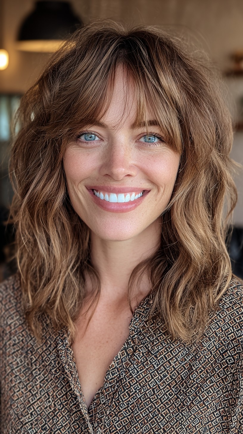 Sun-Kissed Mid-Length Curtain Fringe with Feathered Texture