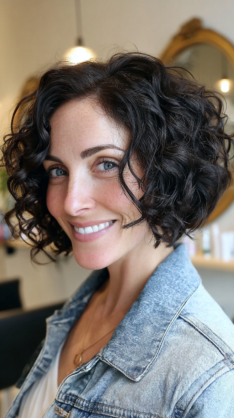 Textured Jaw-Length Curly Bob with Face-Framing Spirals