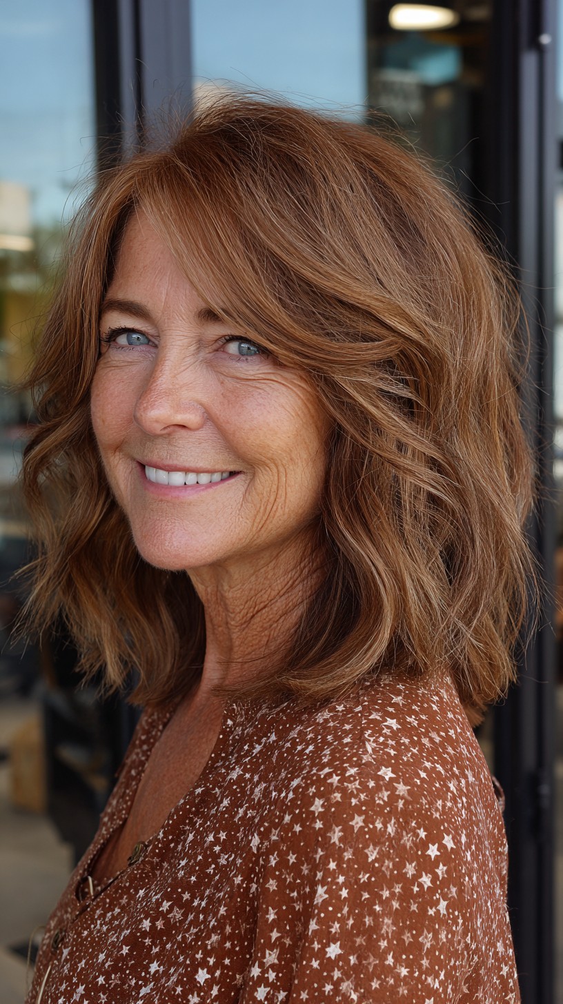 Textured Shoulder-Length Layered Lob with Curtain Fringe