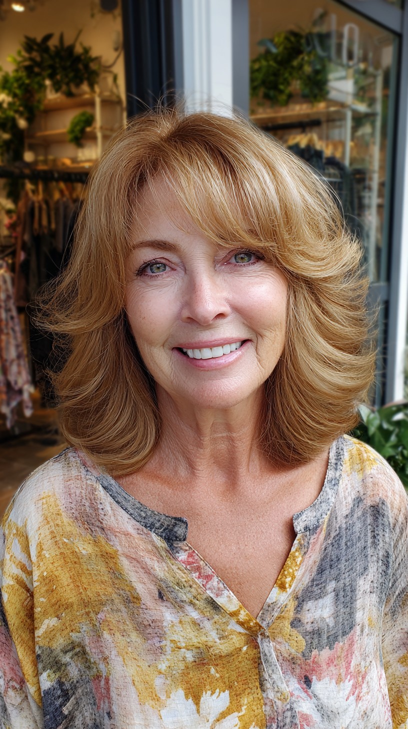 Voluminous Feathered Shoulder Bob with Soft Curtain Fringe