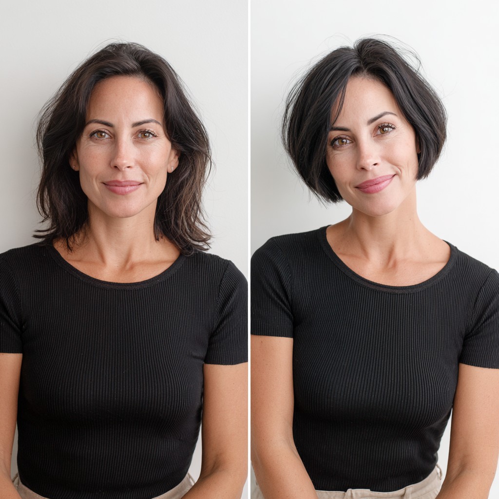 Voluminous Jaw-Length Stacked Bob with Side-Swept Fringe