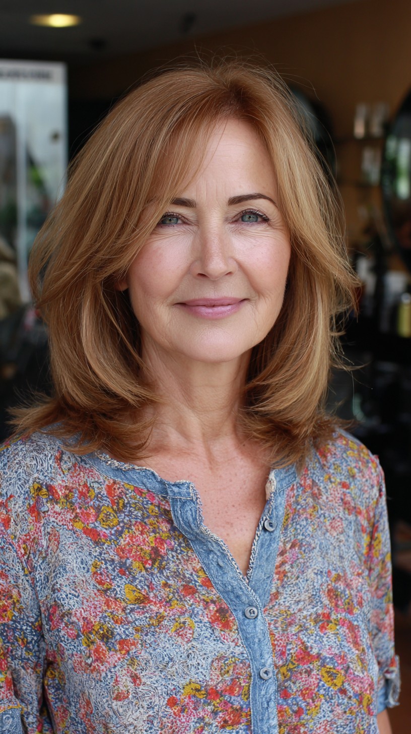 Warm Caramel Midi Bob with Rounded Interior Layers
