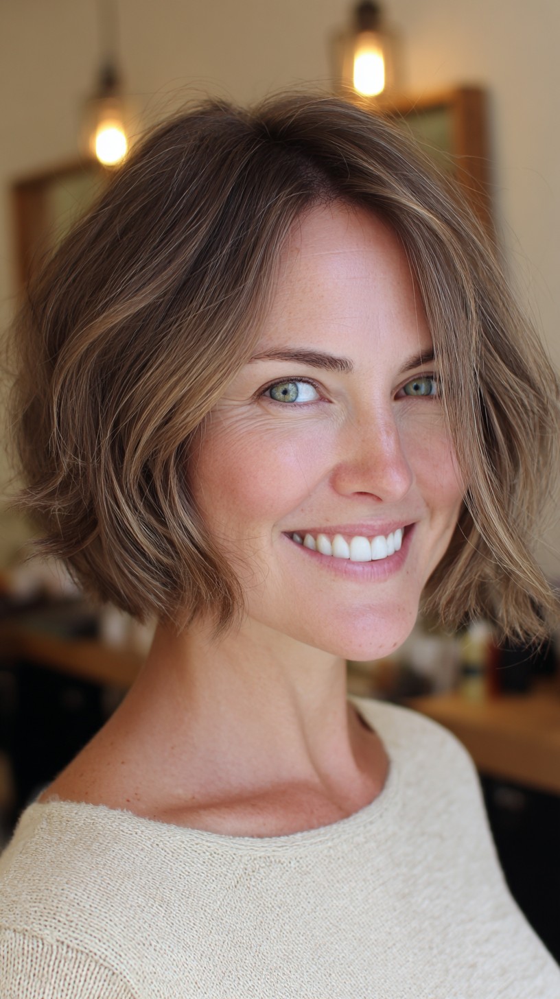 Chic Choppy Chin-Length Bob with Soft Diagonal Nape Tuck