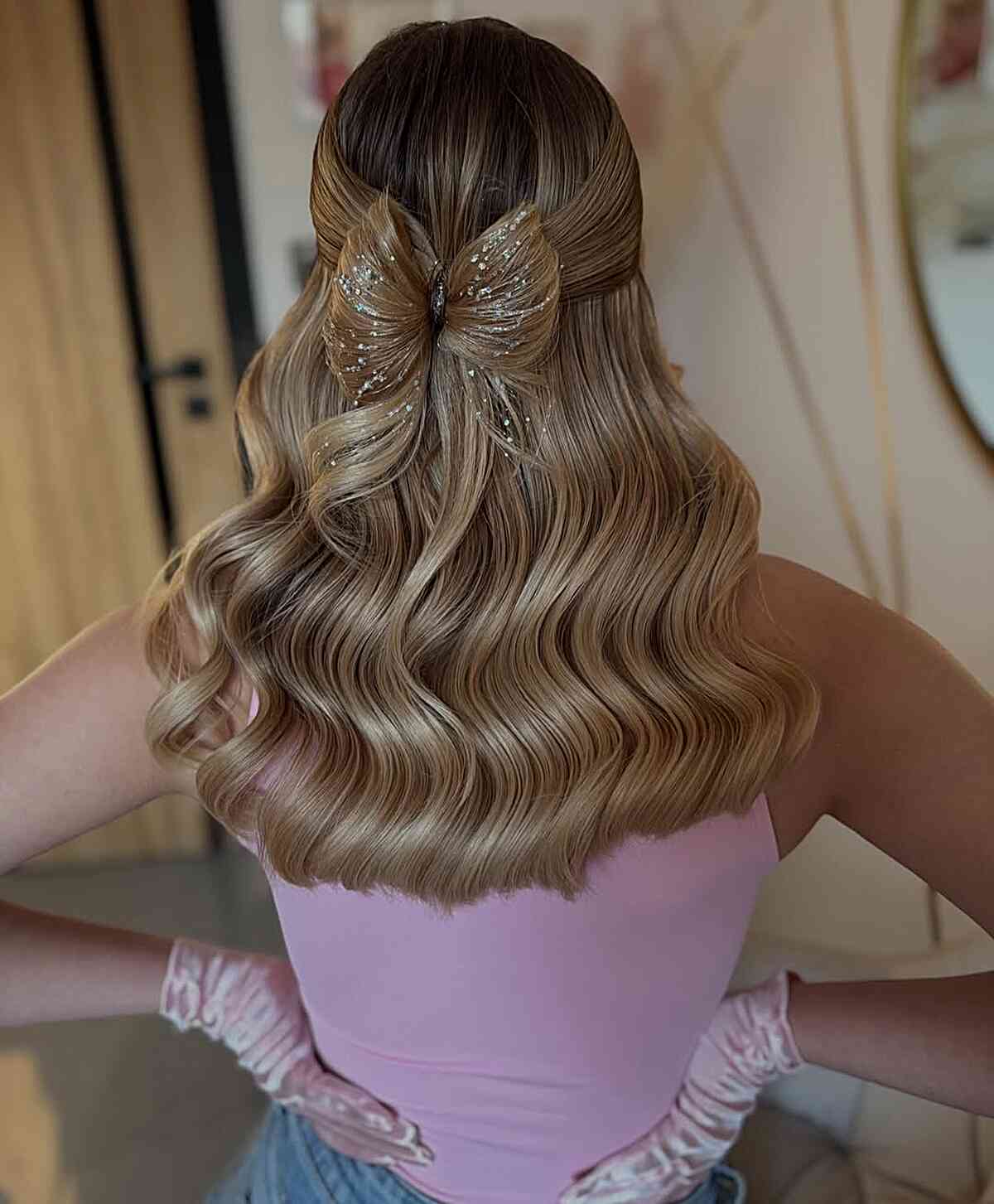Chic Half-Up Bow Hairstyle with Waves