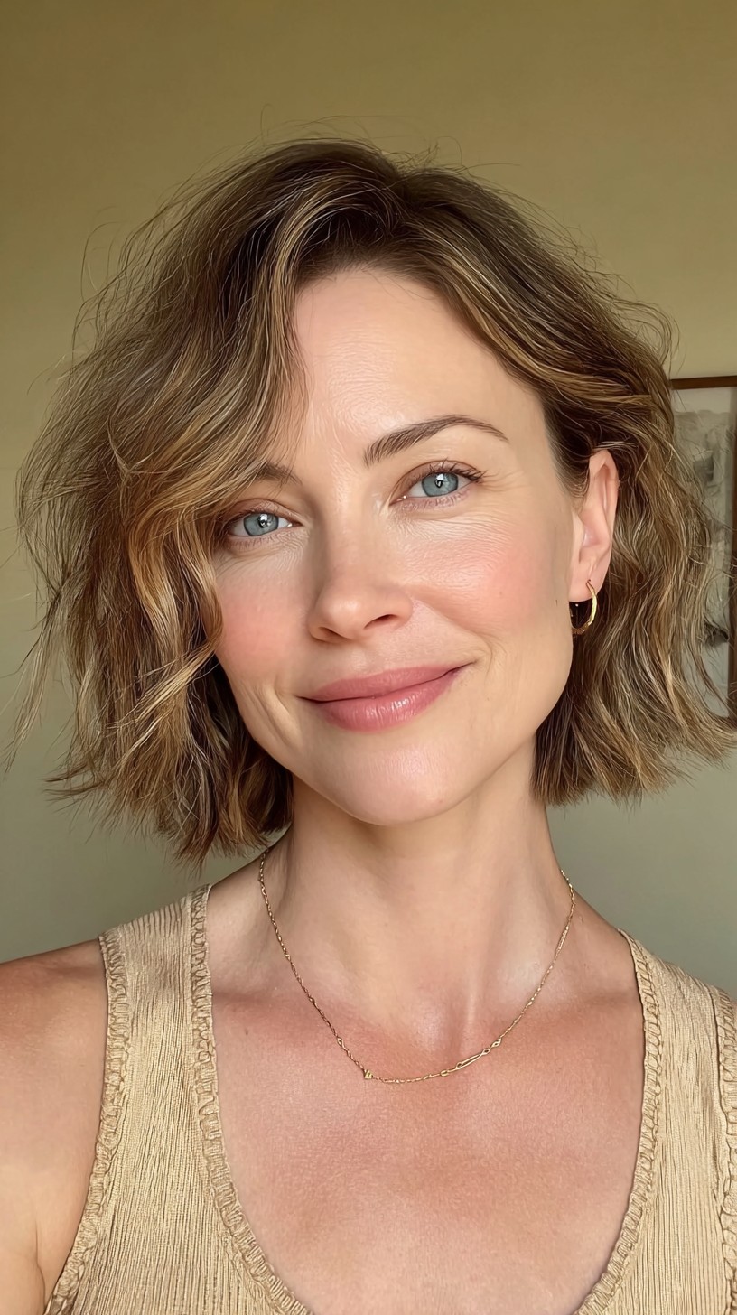 Chin-Length Bronde Choppy Bob with Soft Face-Framing Sweep