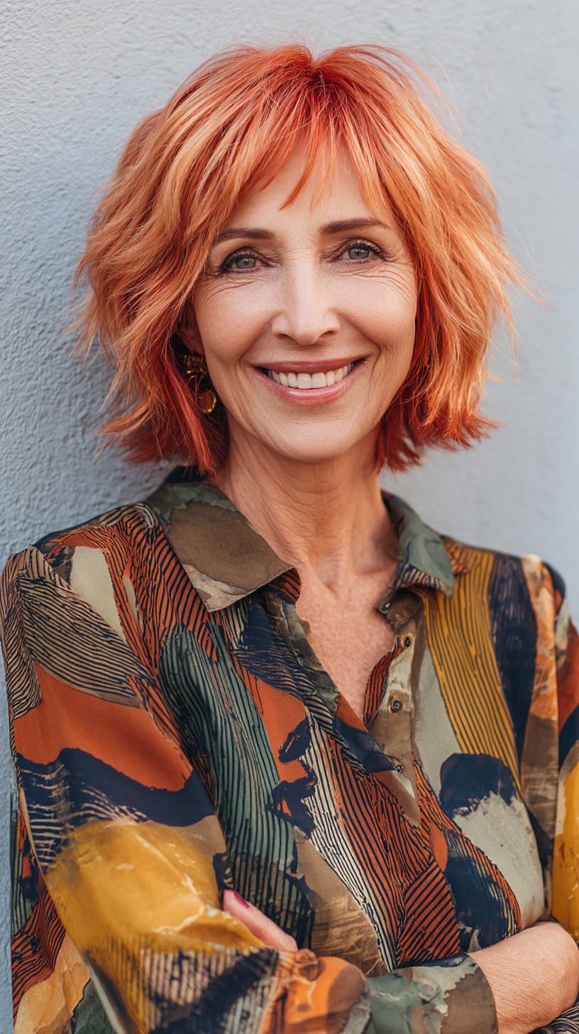 Chin-Length Copper Shag with Micro Fringe and Feathered Perimeter